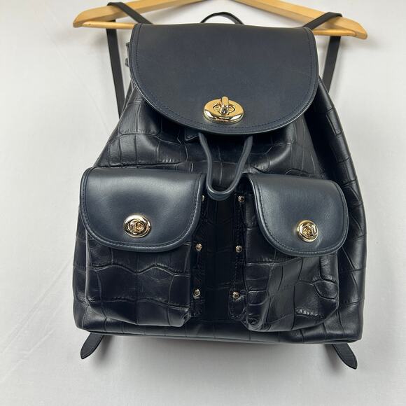 Coach Turnlock Rucksack Backpack Midnight Navy Blue Gator Print Bag Purse main image 9